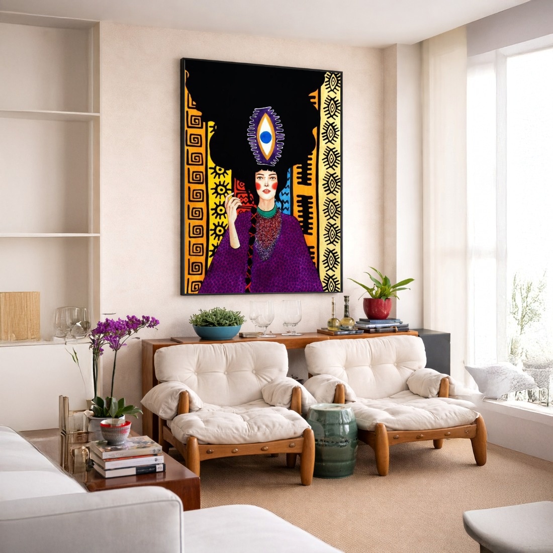 Quadro Canvas Estampa Étnica Colorido Mulher