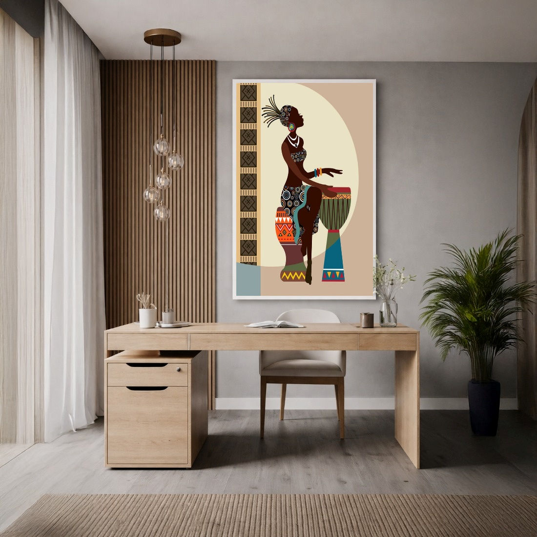 Quadro Canvas Étnico Africana Tambor Desenho