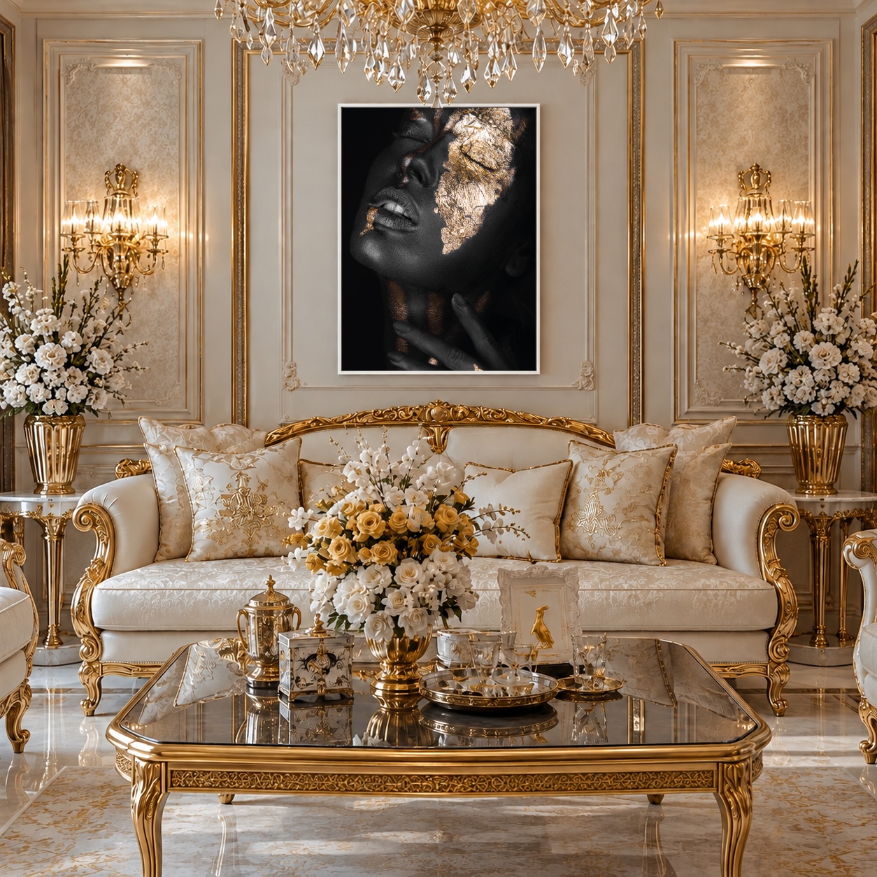 Quadro Canvas Face Rosto Glamour Dourado