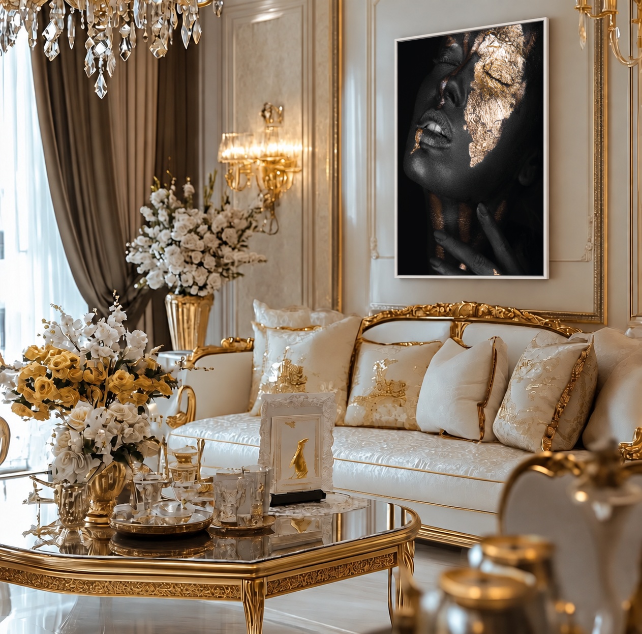 Quadro Canvas Face Rosto Glamour Dourado