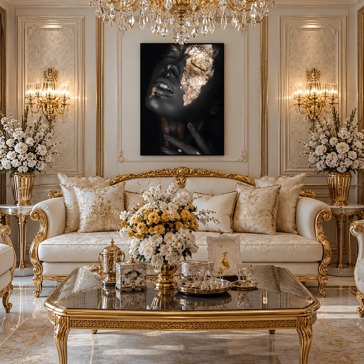 Quadro Canvas Face Rosto Glamour Dourado