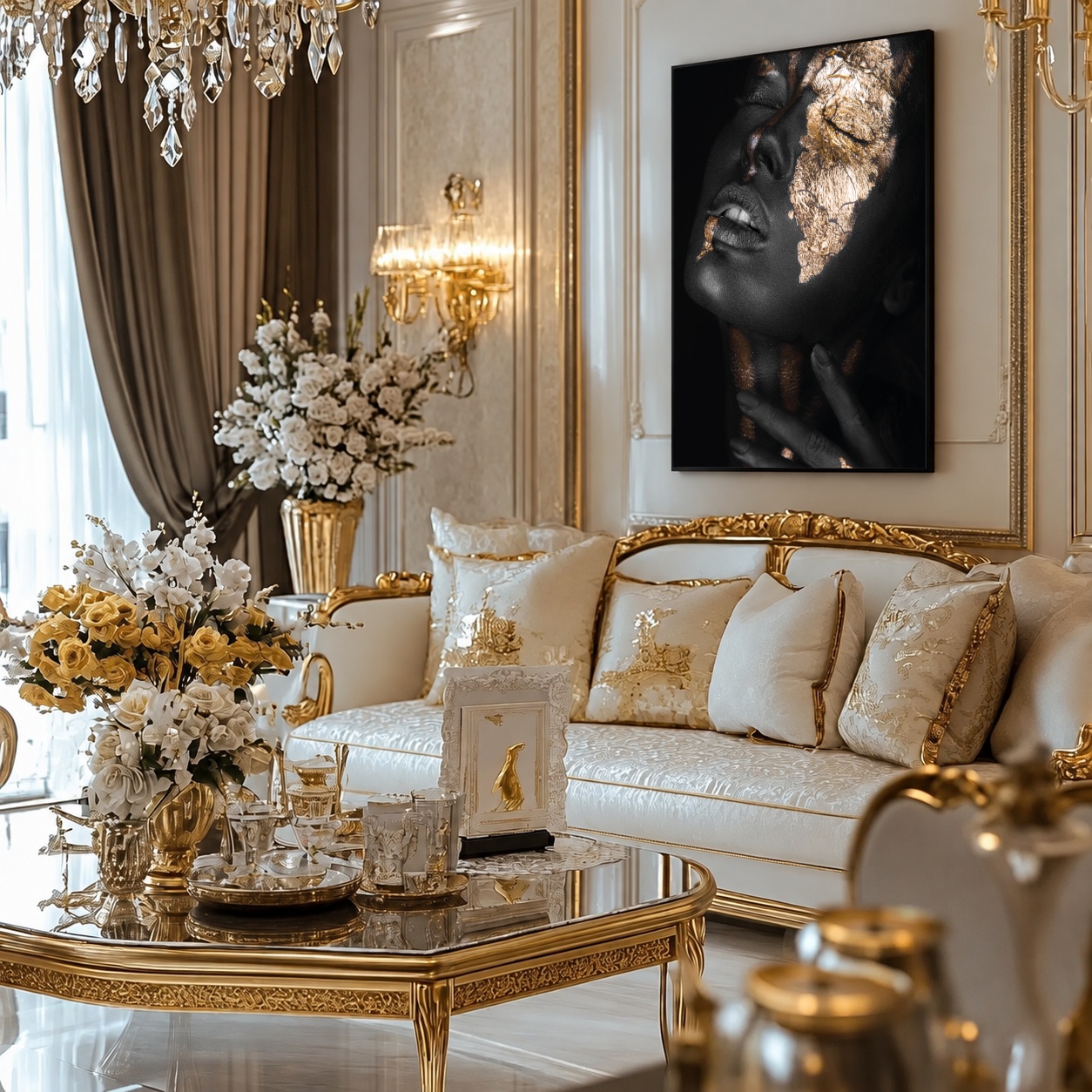 Quadro Canvas Face Rosto Glamour Dourado