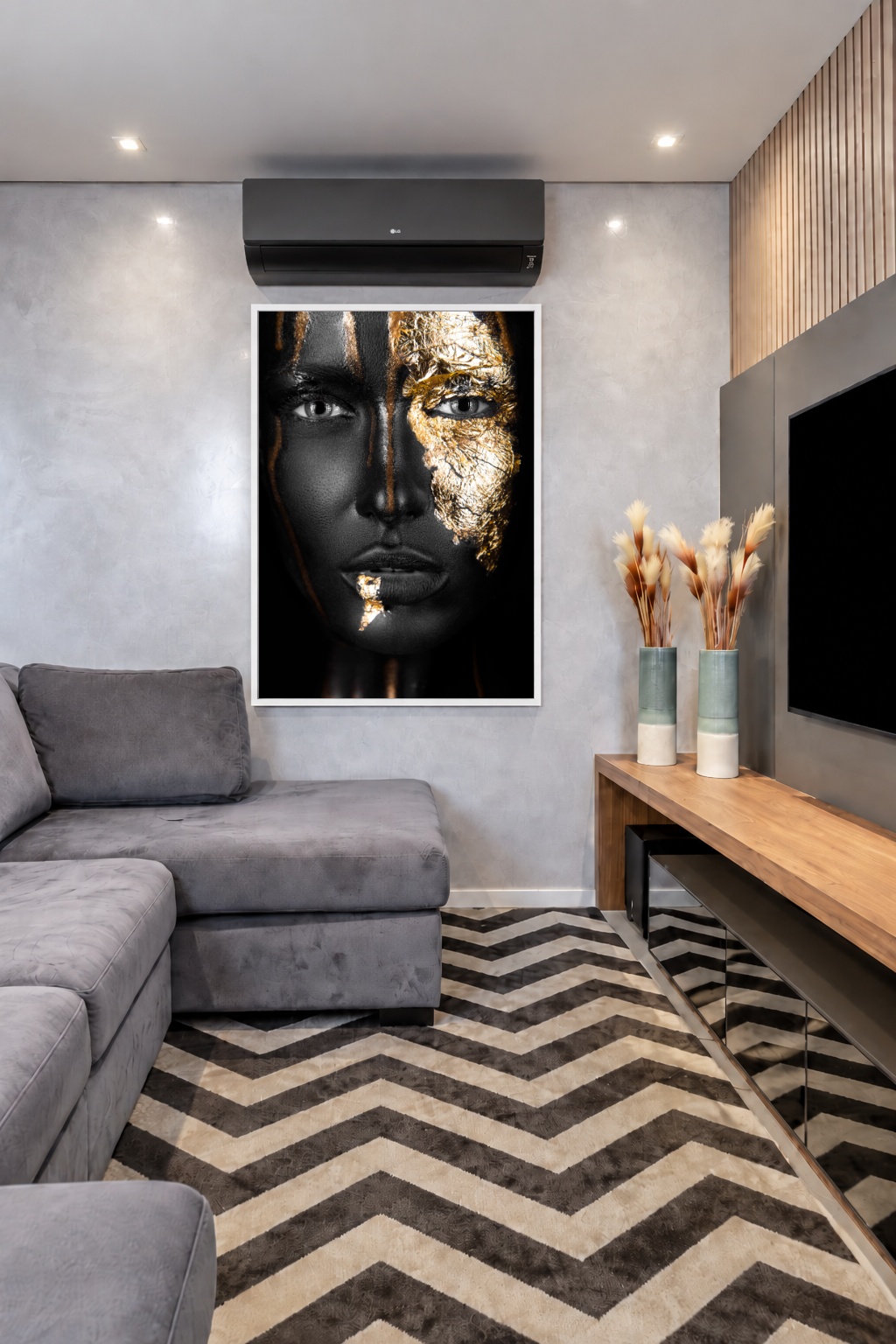 Quadro Canvas Face Rosto Mulher Dourado
