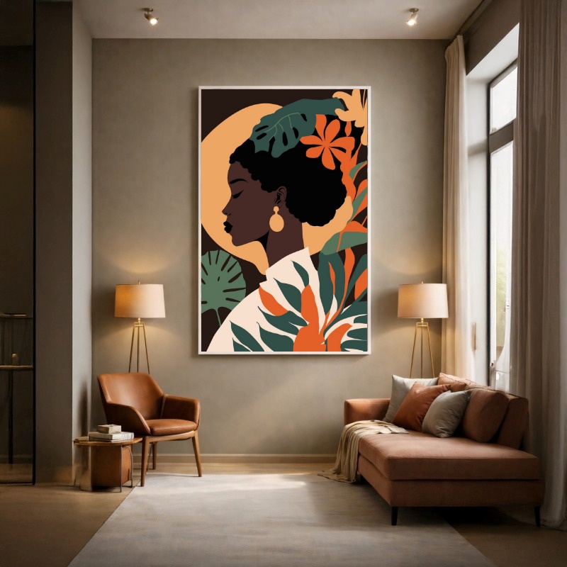 Quadro Canvas Feminino Tropical Colorido Desenho