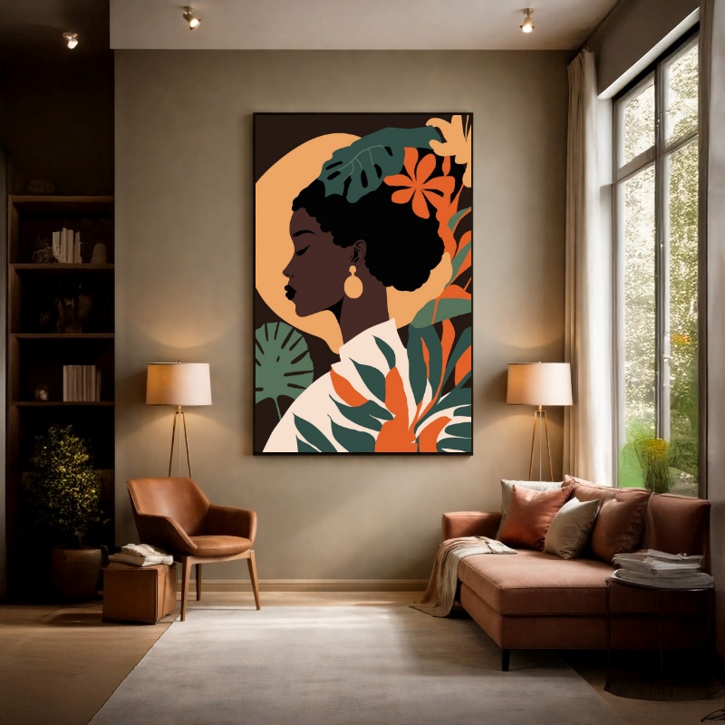 Quadro Canvas Feminino Tropical Colorido Desenho