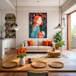 Quadro Canvas Floral Menina Ruiva e Raposa