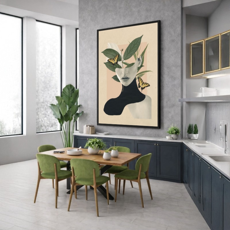 Quadro Canvas Flores Borboletas Mulher Colagem