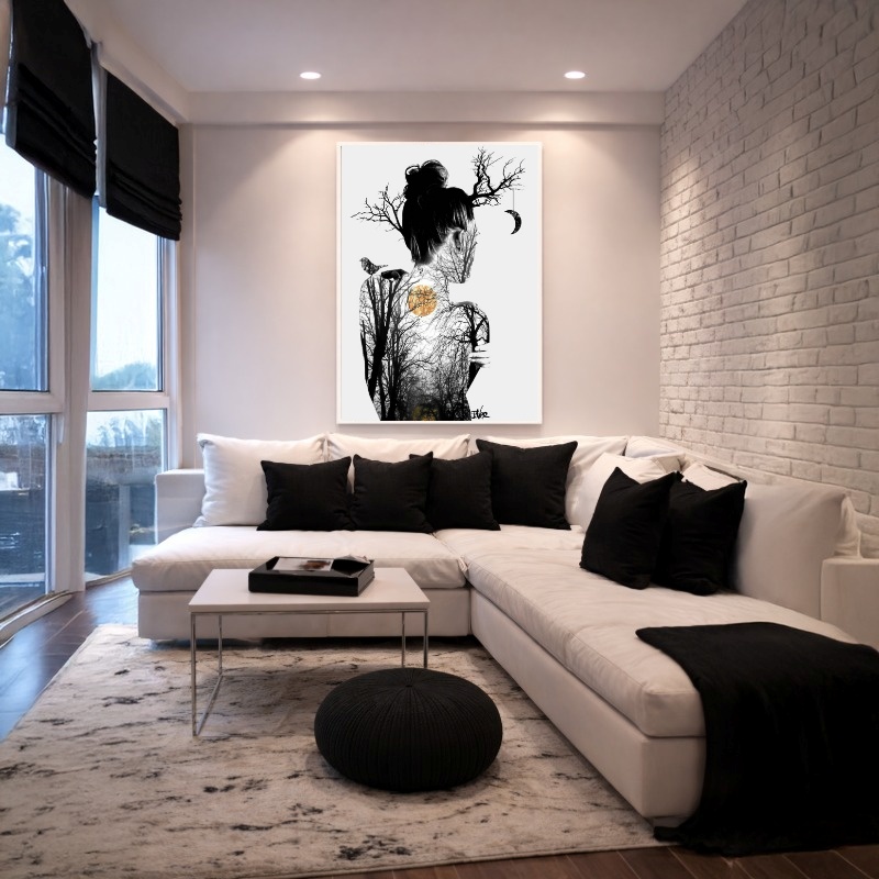 Quadro Canvas Galhos Mulher Místico Surreal Noite