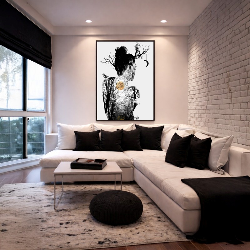 Quadro Canvas Galhos Mulher Místico Surreal Noite