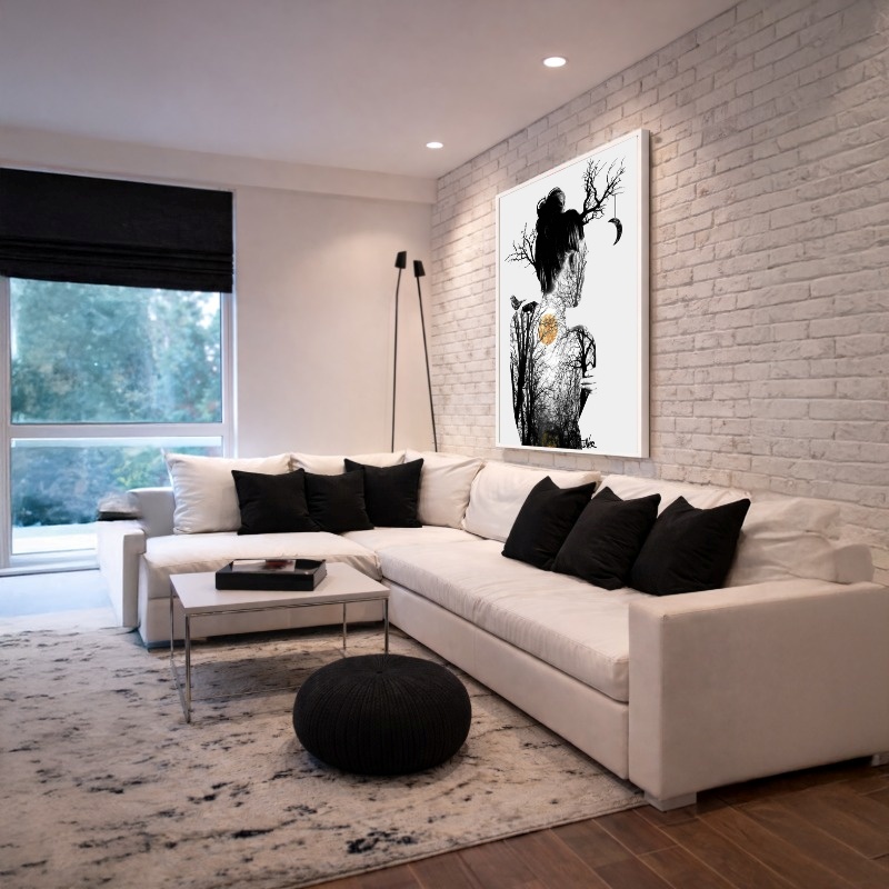 Quadro Canvas Galhos Mulher Místico Surreal Noite