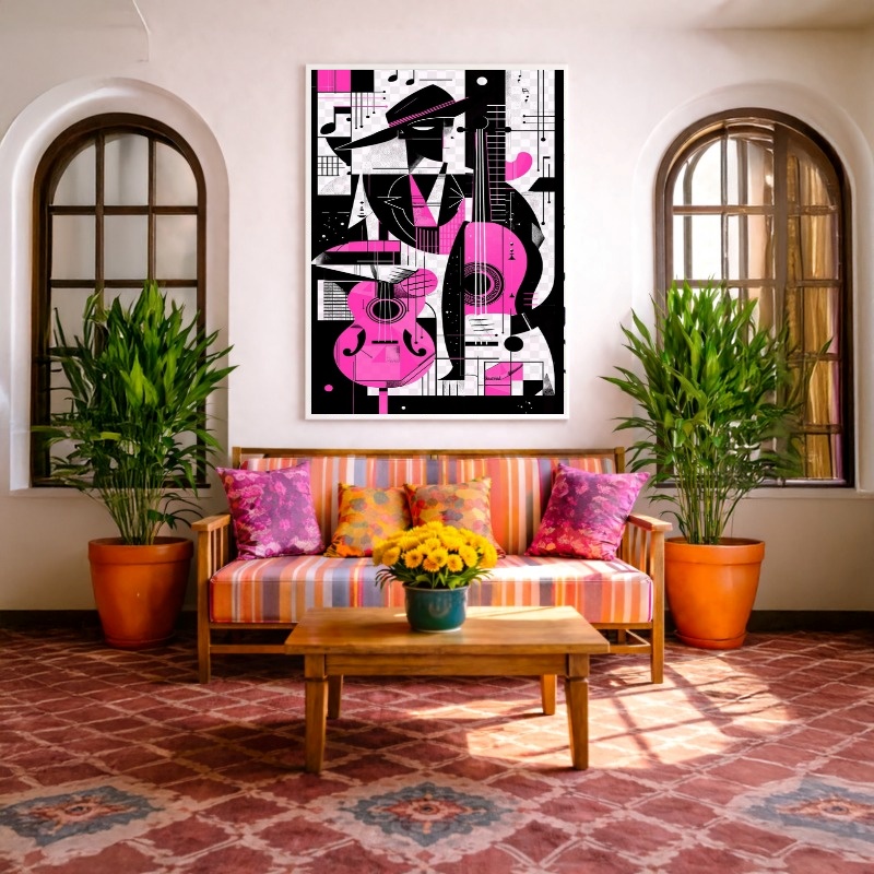 Quadro Canvas Geométrico Desenho Musical Lilás
