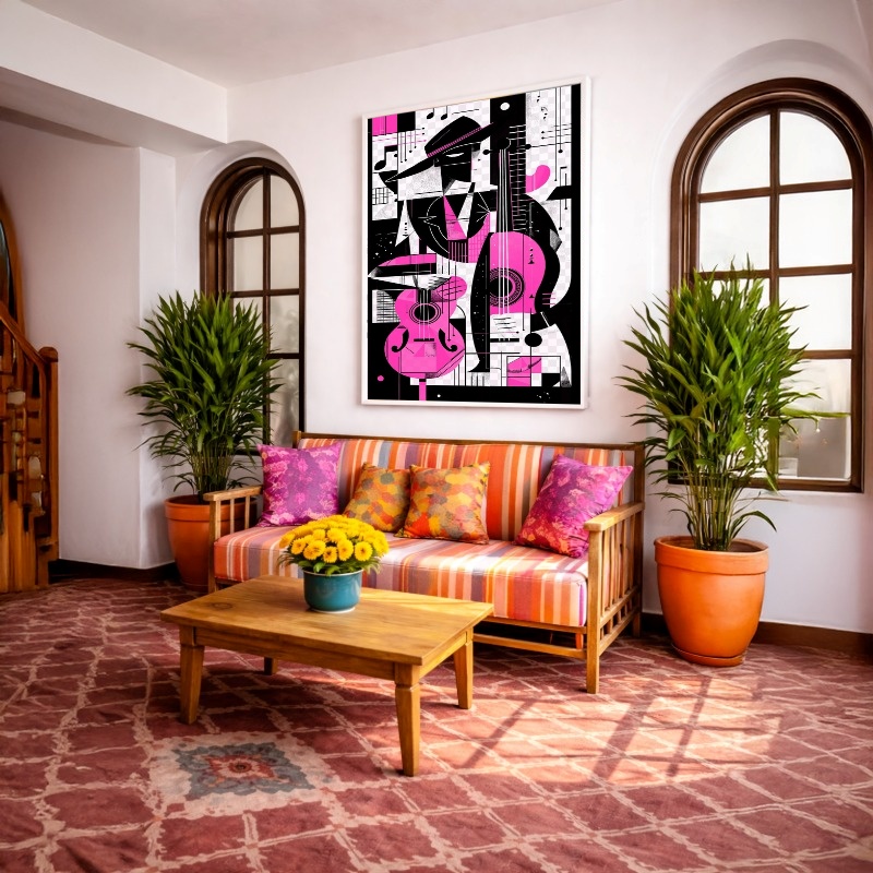 Quadro Canvas Geométrico Desenho Musical Lilás