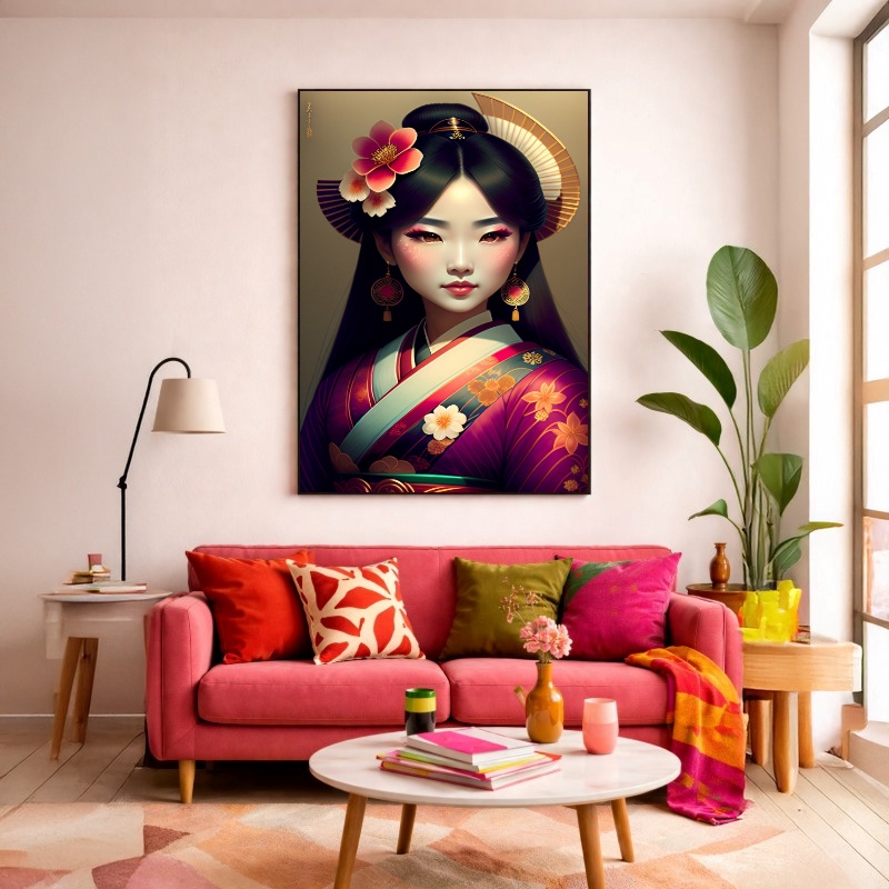 Quadro Canvas Gueixa Desenho Feminino