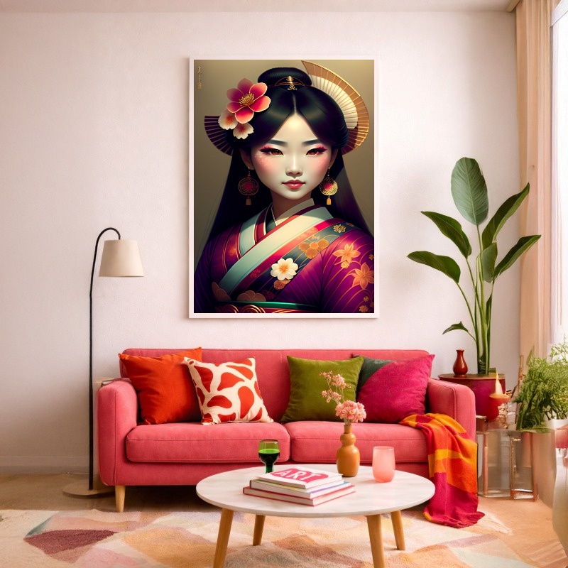 Quadro Canvas Gueixa Desenho Feminino