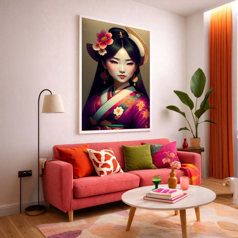 Quadro Canvas Gueixa Desenho Feminino