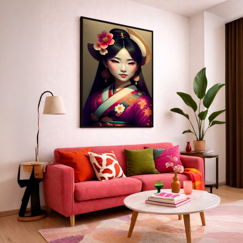 Quadro Canvas Gueixa Desenho Feminino