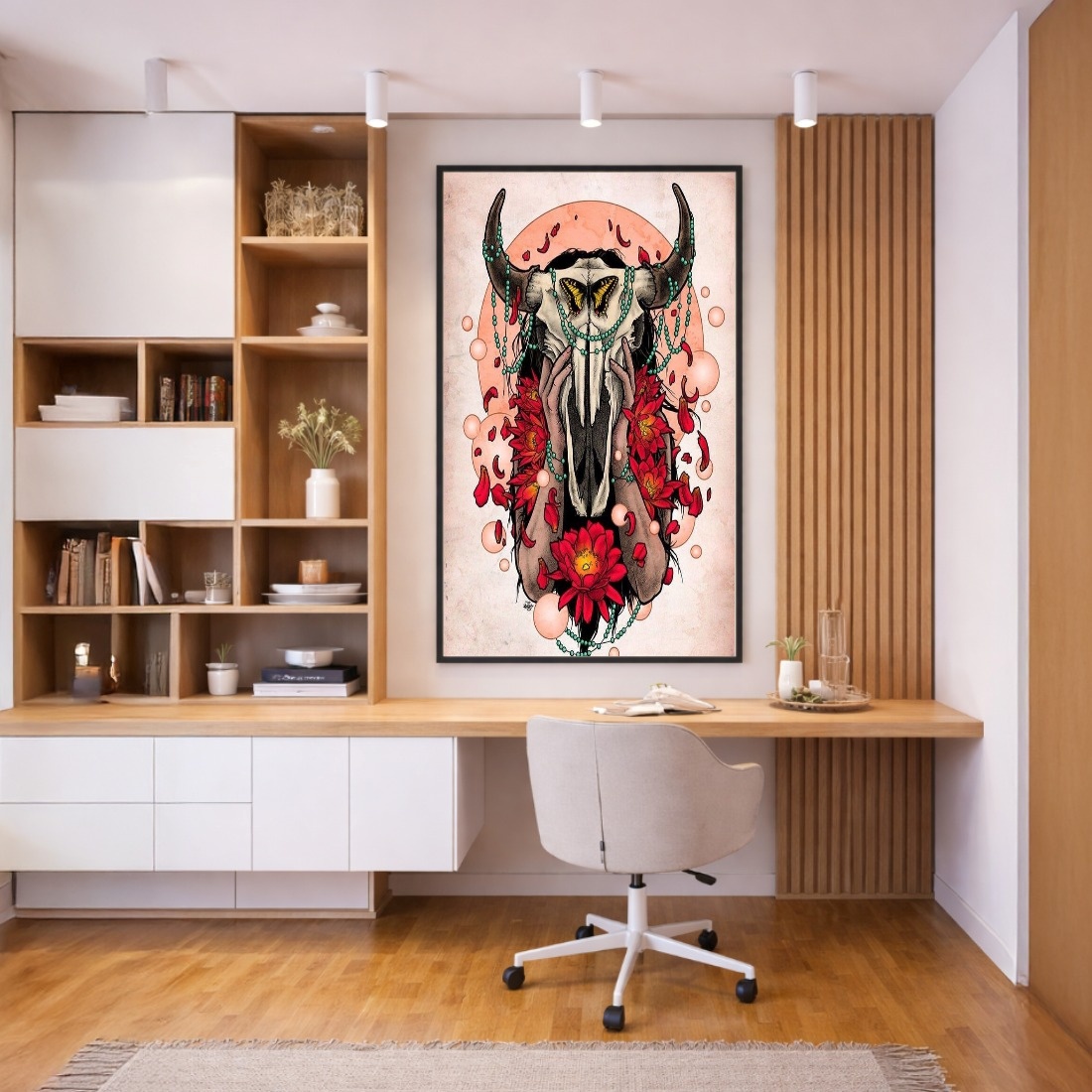Quadro Canvas Ilustração Caveira Boi Místico