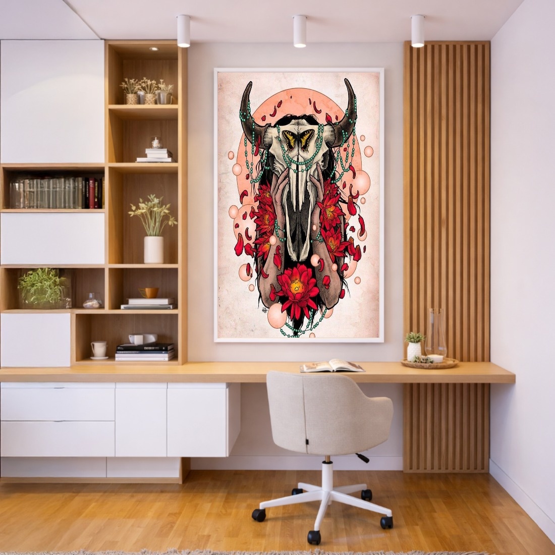 Quadro Canvas Ilustração Caveira Boi Místico