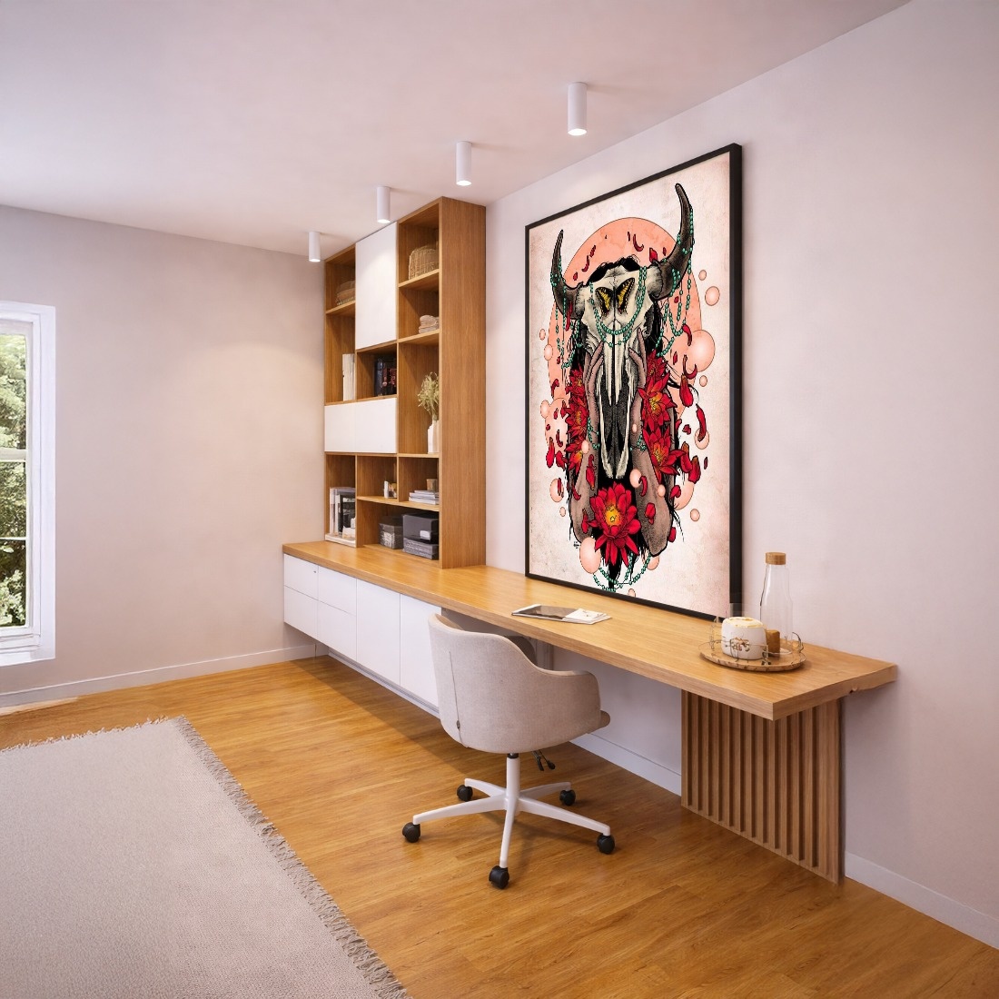 Quadro Canvas Ilustração Caveira Boi Místico