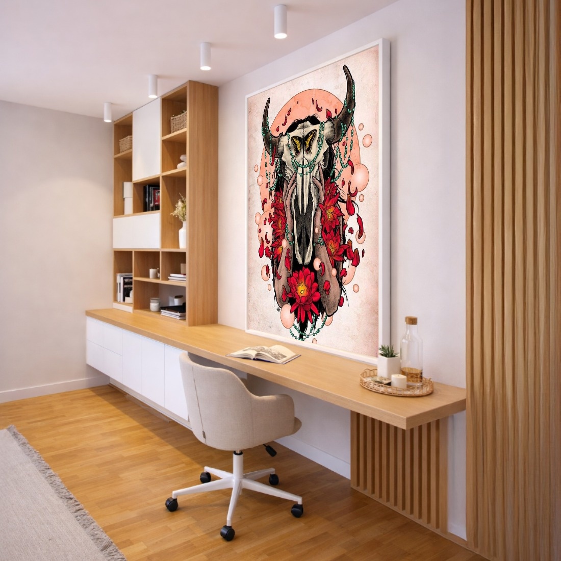 Quadro Canvas Ilustração Caveira Boi Místico