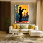 Quadro Canvas Ilustração Música Jazz Amarelo