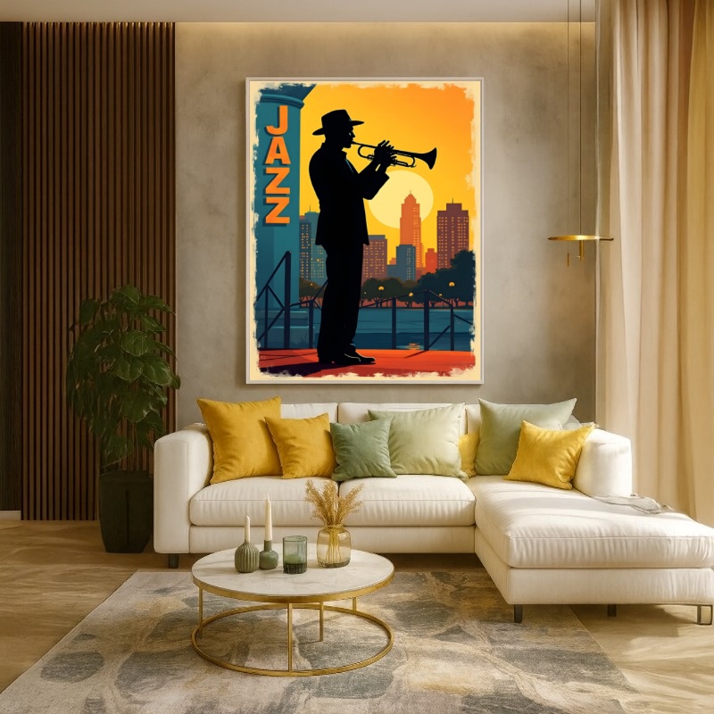 Quadro Canvas Ilustração Música Jazz Amarelo