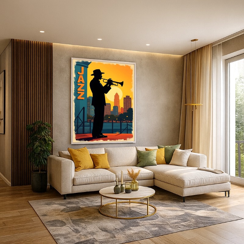 Quadro Canvas Ilustração Música Jazz Amarelo