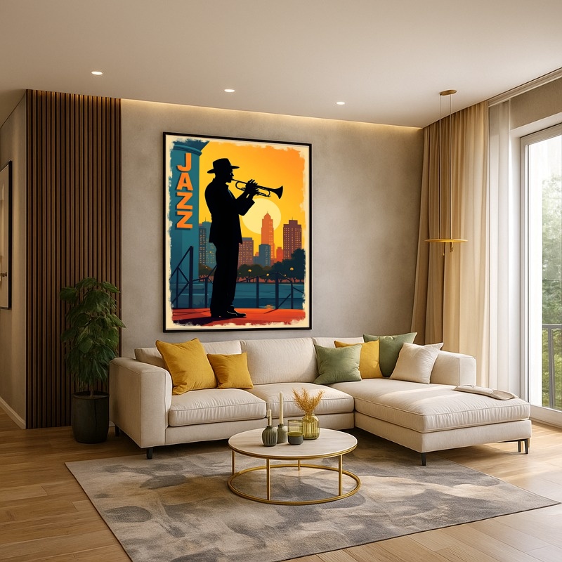 Quadro Canvas Ilustração Música Jazz Amarelo