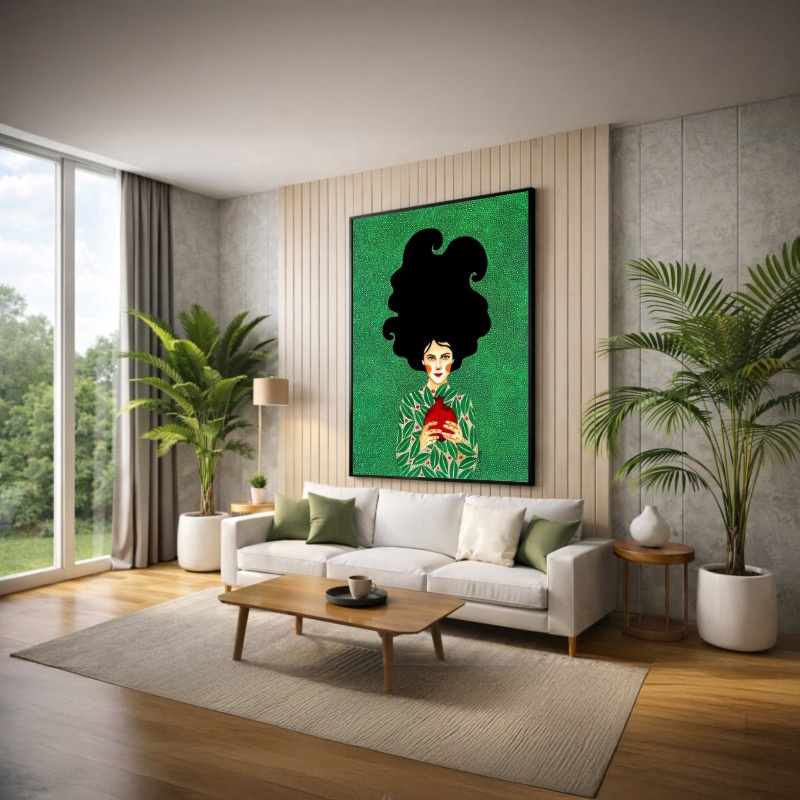 Quadro Canvas Ilustração Verde Mulher