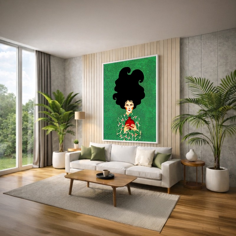 Quadro Canvas Ilustração Verde Mulher