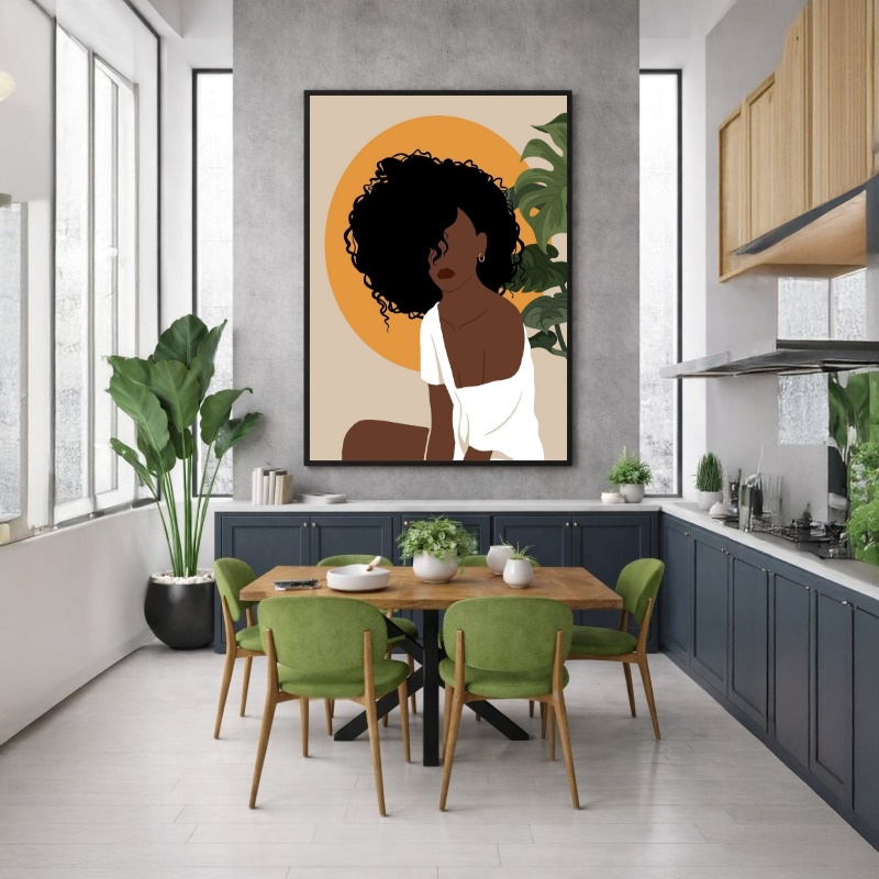 Quadro Canvas Menina Desenho Cabelo Black
