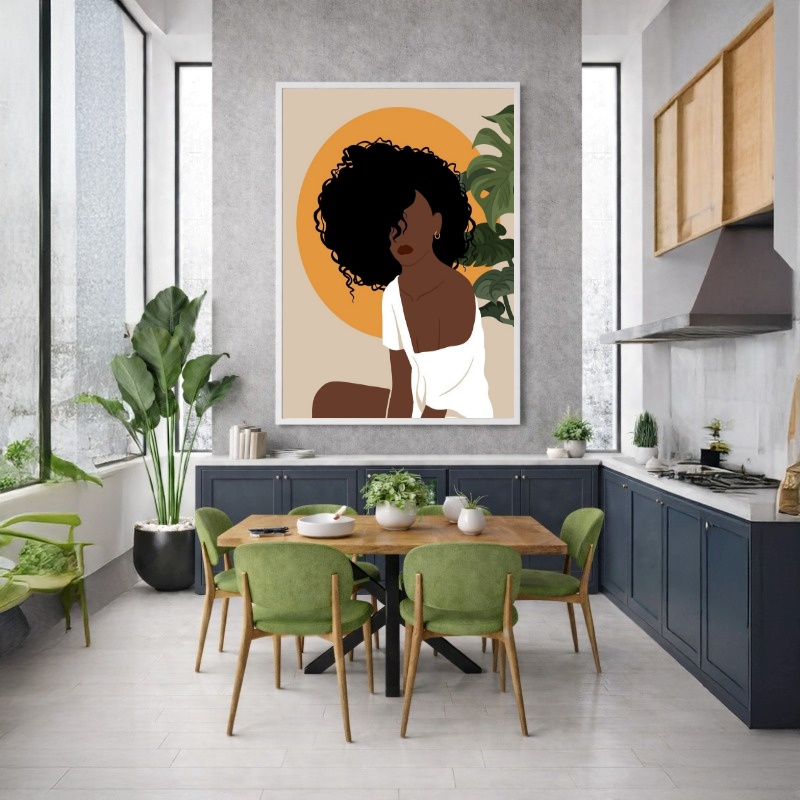 Quadro Canvas Menina Desenho Cabelo Black
