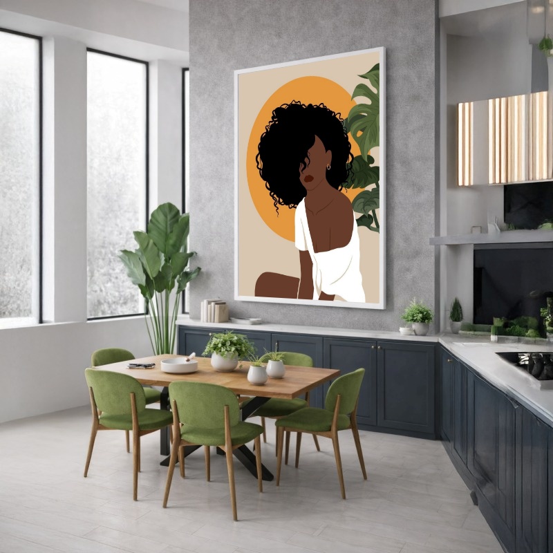 Quadro Canvas Menina Desenho Cabelo Black