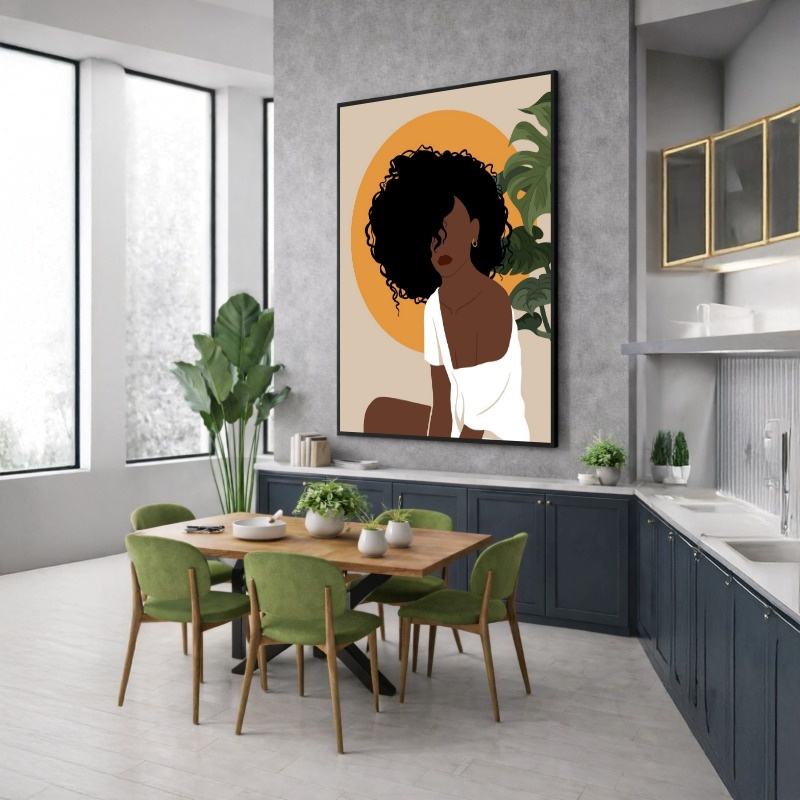 Quadro Canvas Menina Desenho Cabelo Black