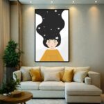 Quadro Canvas Menina Desenho Estrelas Amarelo