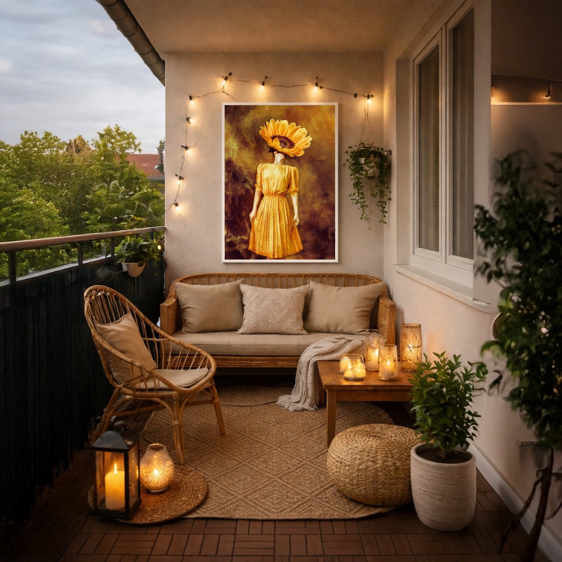 Quadro Canvas Menina Girassol Amarelo Surreal