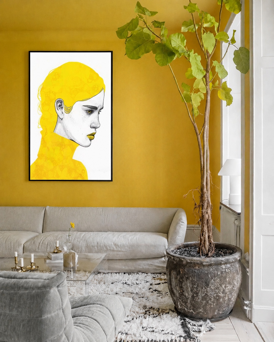 Quadro Canvas Menina Ilustração Amarelo