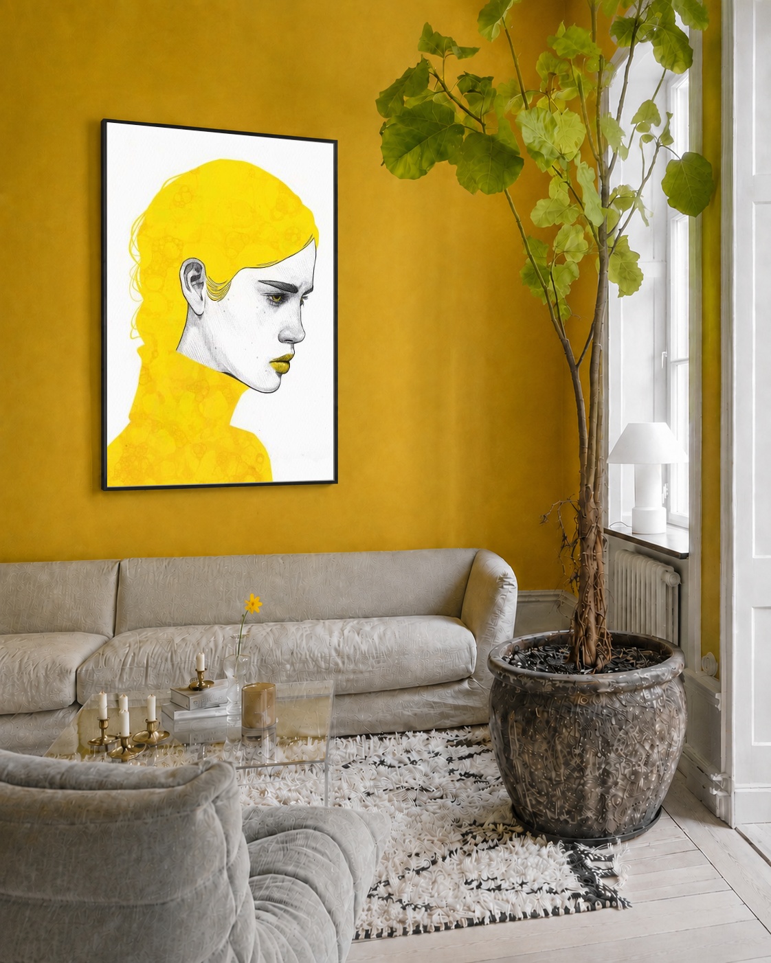 Quadro Canvas Menina Ilustração Amarelo