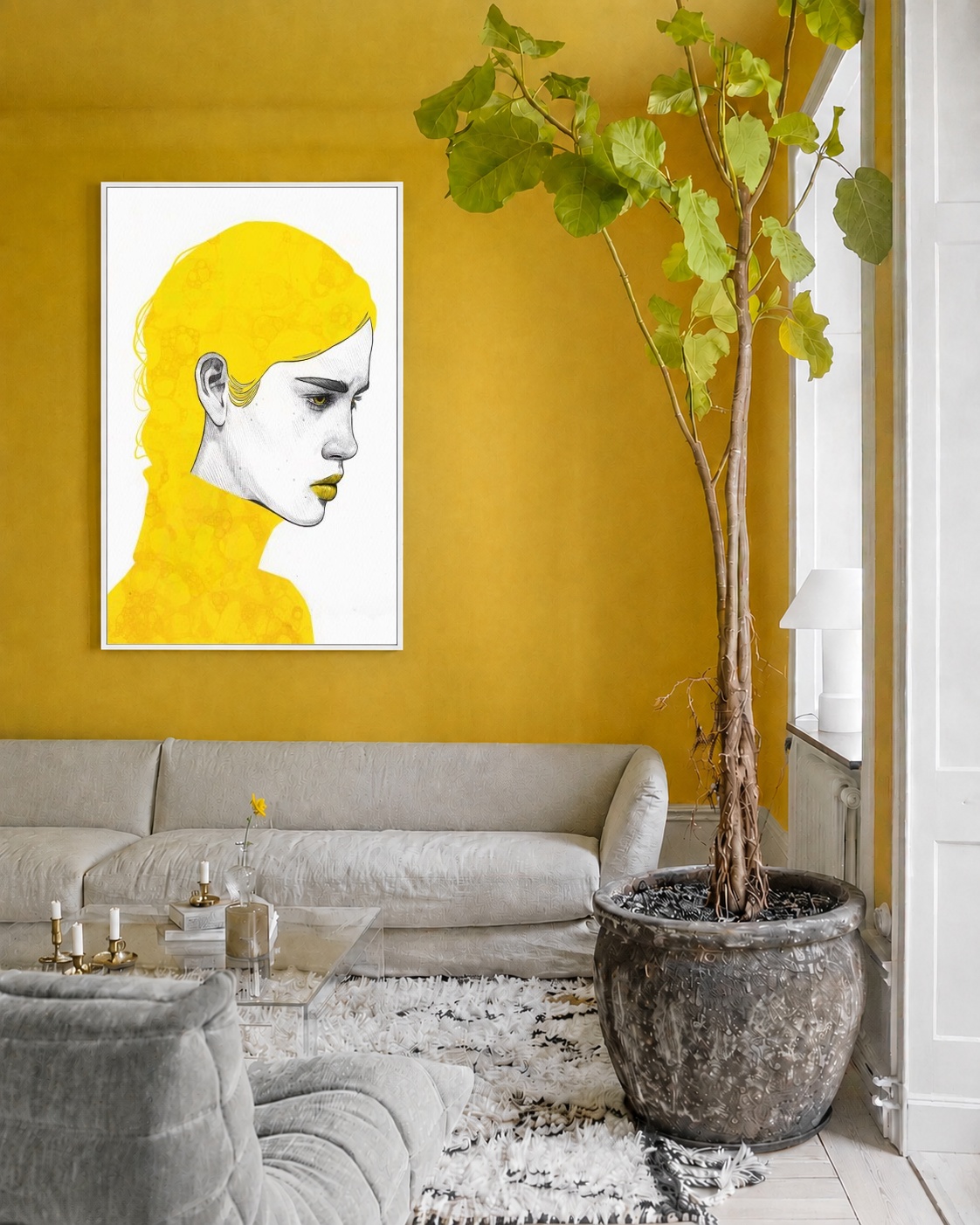 Quadro Canvas Menina Ilustração Amarelo