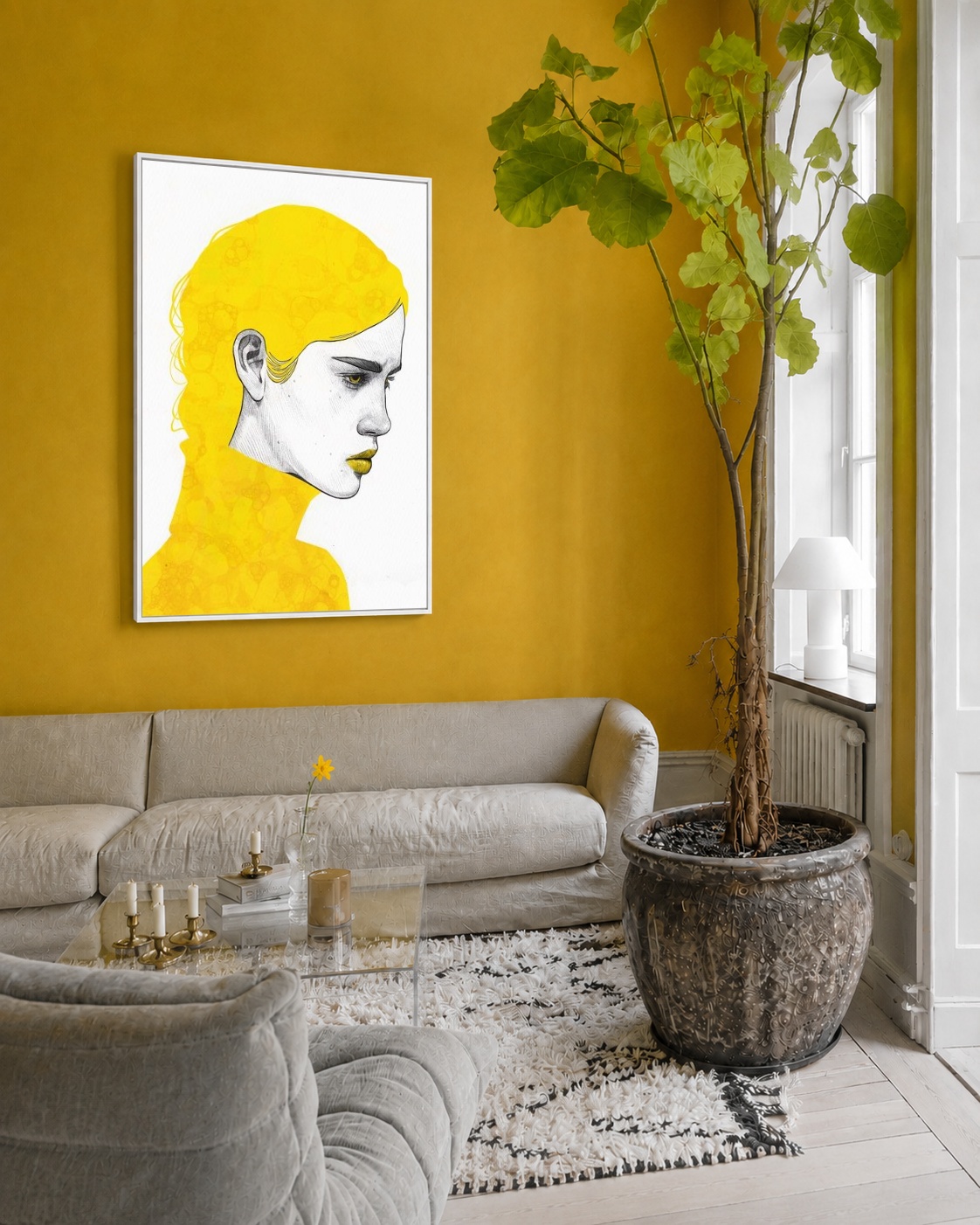 Quadro Canvas Menina Ilustração Amarelo
