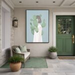 Quadro Canvas Menina Ilustração Cactos Verde