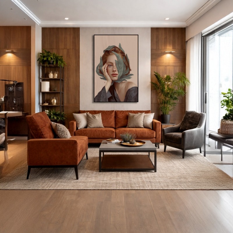 Quadro Canvas Menina Ruiva Folhas