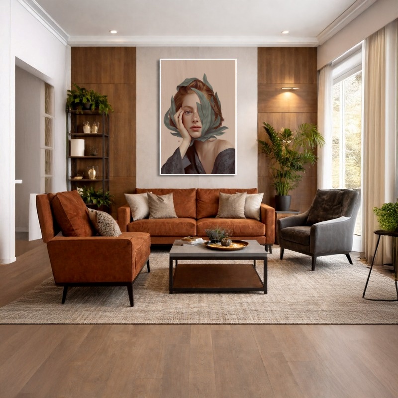 Quadro Canvas Menina Ruiva Folhas