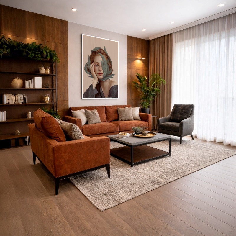 Quadro Canvas Menina Ruiva Folhas