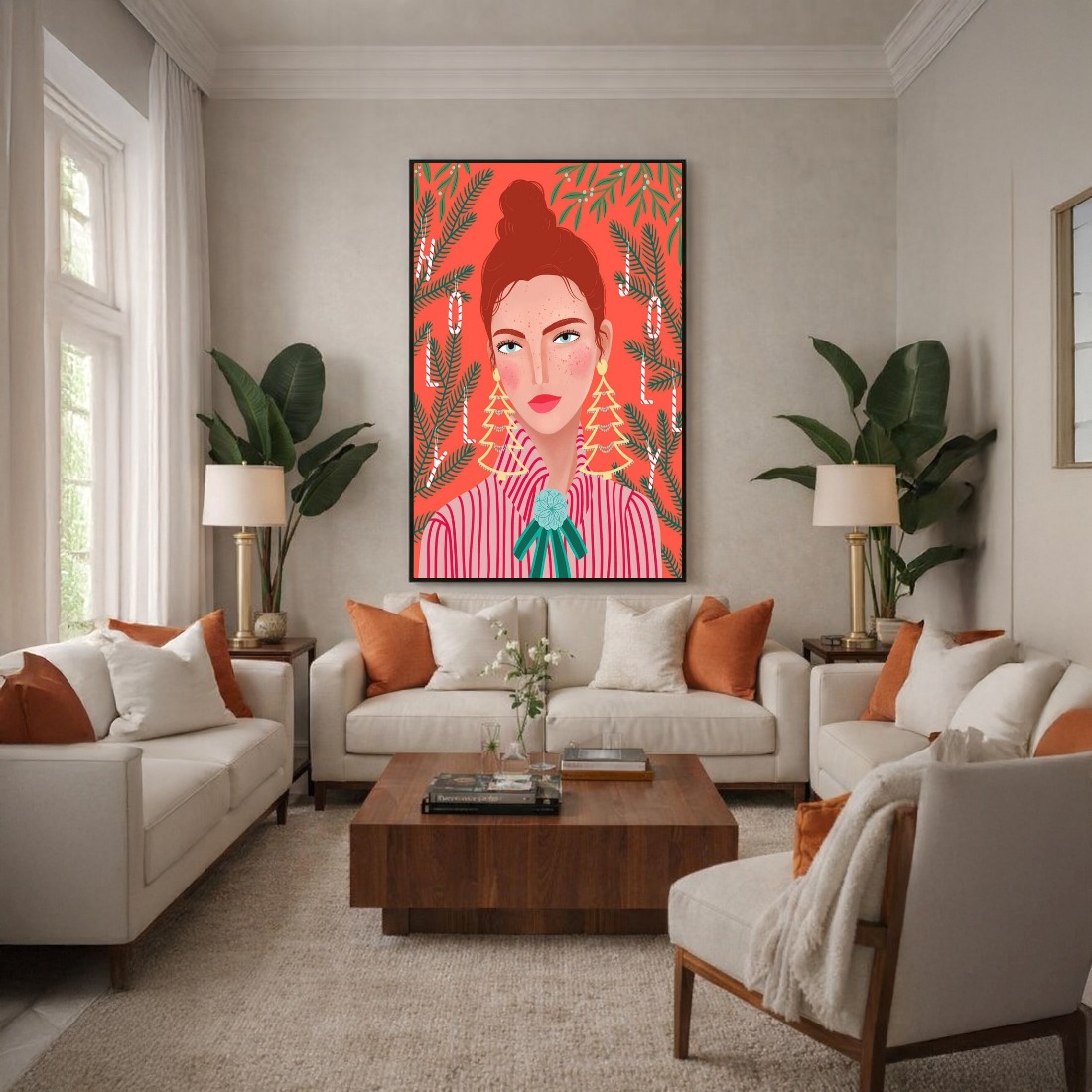 Quadro Canvas Menina Ruiva Natal Rosado