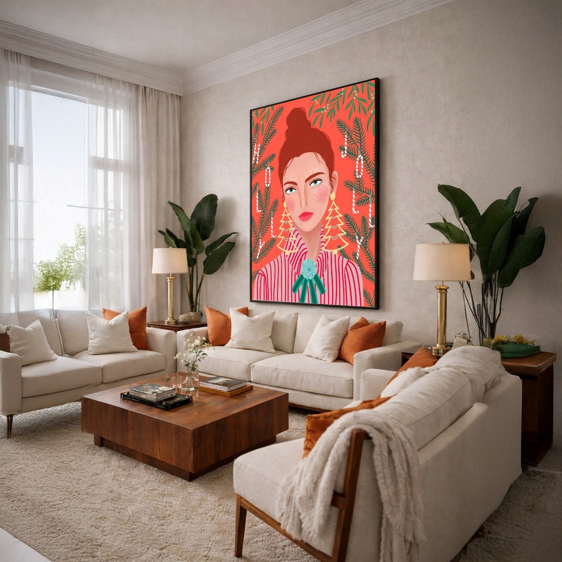 Quadro Canvas Menina Ruiva Natal Rosado