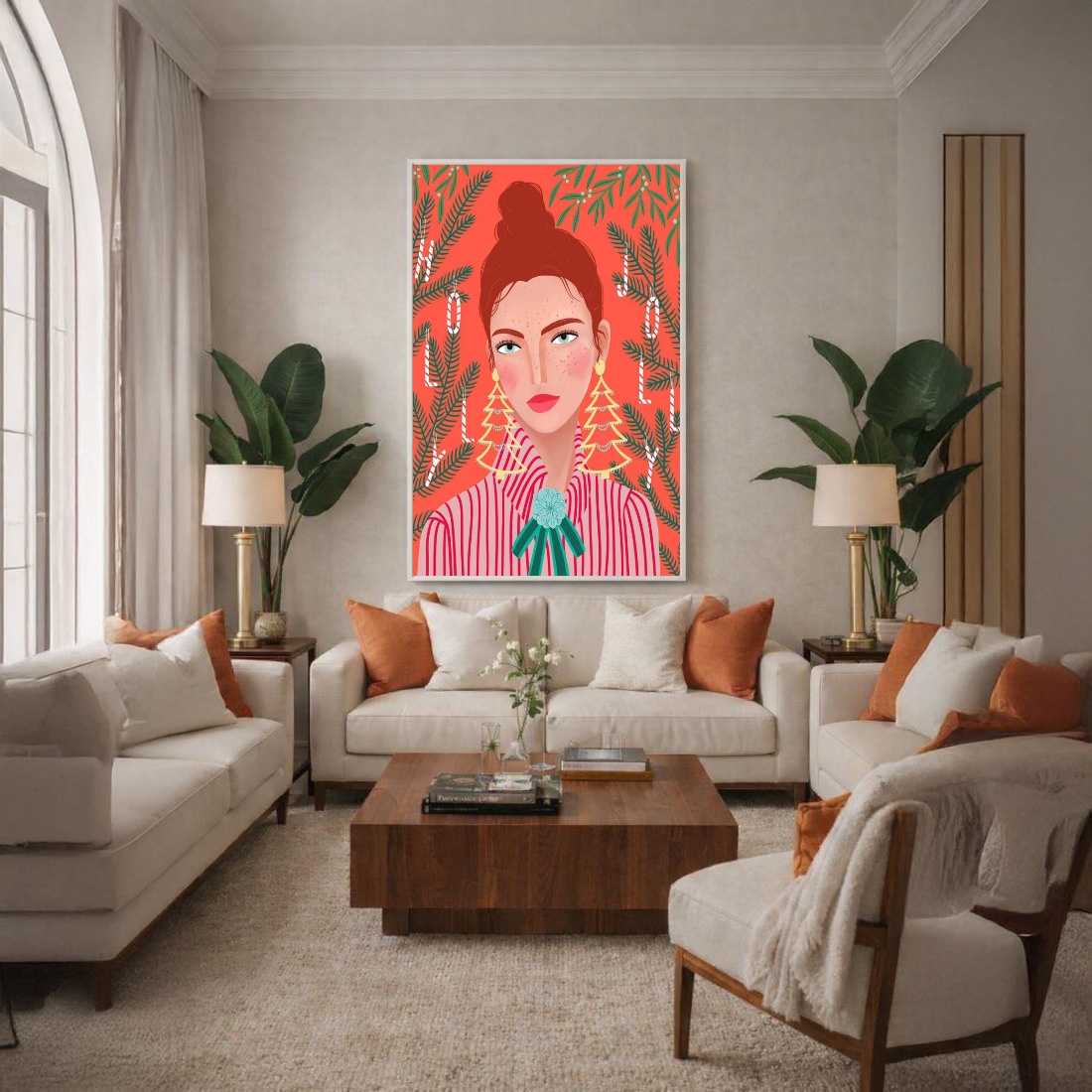 Quadro Canvas Menina Ruiva Natal Rosado