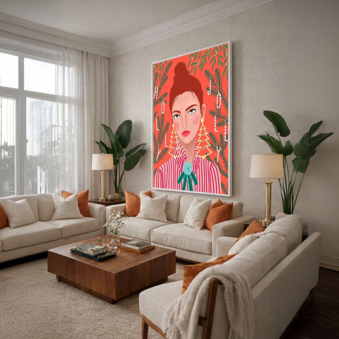 Quadro Canvas Menina Ruiva Natal Rosado