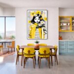 Quadro Canvas Menina com Margaridas e Flores Amarelo