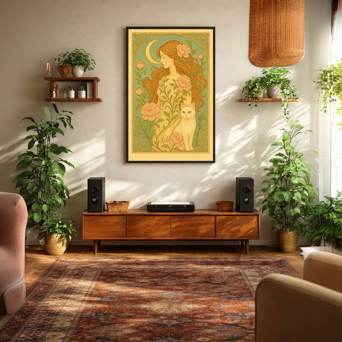 Quadro Canvas Místico Floral Feminino Lua